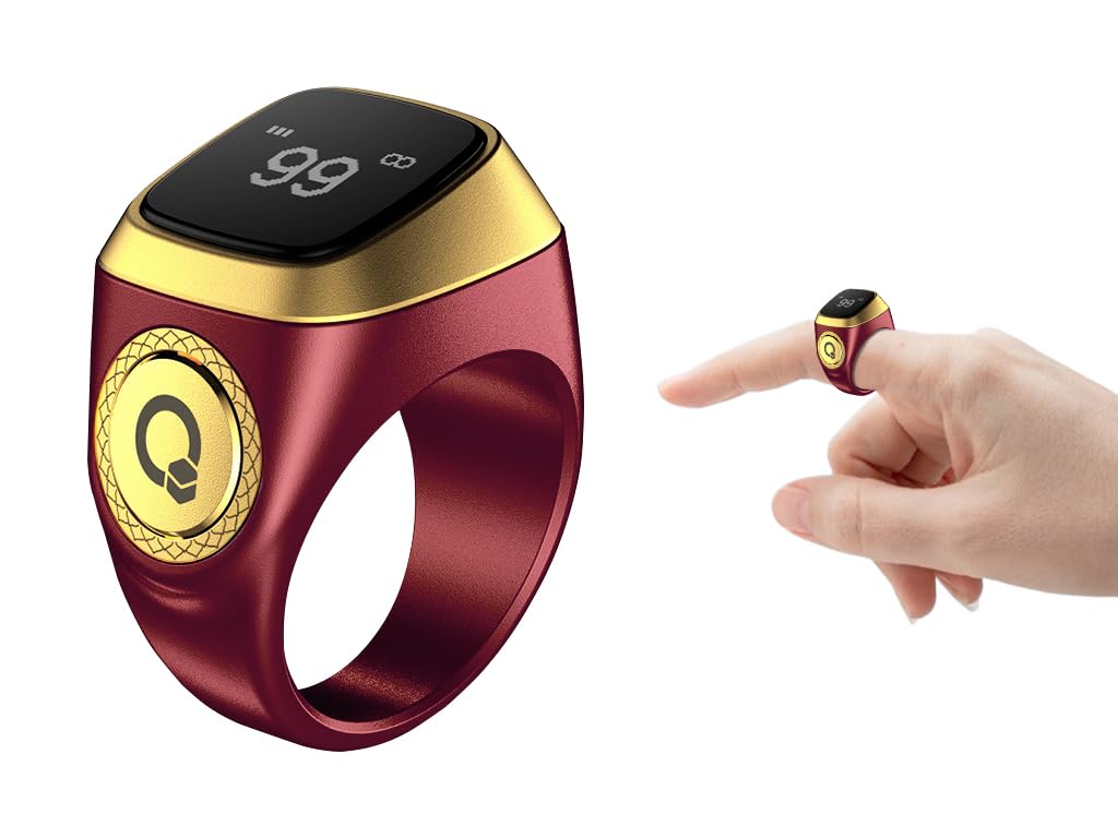 Hitopin Smart Ring Counter, Smart Tasbih Zikr Ring, Muslim Islamic Prayer Smart Rings,Tasbih Counter Smart Ring, Digital Electronic Smart Tally Counter, Tasbeeh Smart Counter for Prayer (Brown, 20mm)