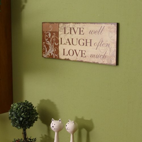Adeco SP0155 Decorative Wood Wall Hanging Sign Plaque, Live, Laugh Love Orange Beige Home Decor - 14.9x5.9 Inches - Thumbnail 2