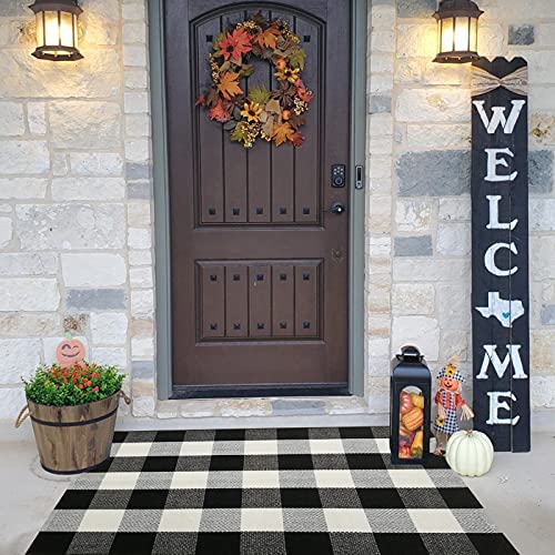 CAINANEL Buffalo Check Door Mat Black and White Outdoor Rug 27.5 x 43 Inches HandWoven Cotton