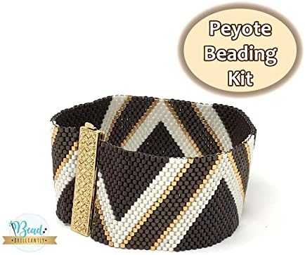 DIY Beading Kit - Brown Stripes Beaded Bracelet, Peyote Bracelet Kit, Beading Patterns, DIY Beading Kit, Peyote Pattern, DIY Kit, All Supplies Included