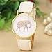 Vavna Women's Big Colorful Elephant Print Gold Dial Leather Quartz Ladies Watch White