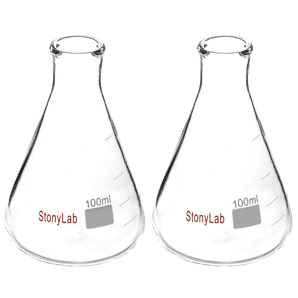 stonylab (2 Pack) Narrow Mouth Erlenmeyer Glass Flasks with Heavy Duty Rim, 100ml