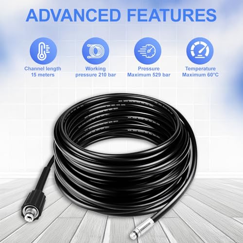 Universal hose kit 15 m Ruspela replacement hose compatible with Karcher K2 K3 K4 K5 K6 K7 for Lavor for Bosch for Parkside, including 3 adapters, 2 nozzles and 1 tape