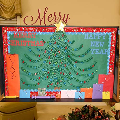 Christmas Bulletin Board Borders, Yoklili 2-Rolls Snowflakes Santa Claus Reindeer Elf Snowman Theme Scalloped Border Trim for Classroom Chalkboard Whiteboard Home Decoration, 72 ft - Thumbnail 2