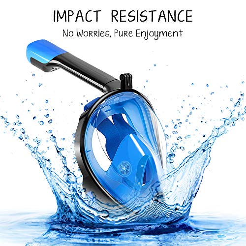 TOMOUNT Full Face Snorkel Mask - Dual-Snorkel for Easier Breathing, Shatterproof PC design, 180 degree viewing window, Anti-Fog & Anti-Leak, Skin Diving Snorkel Mask Full Face for Adult and Youth, L