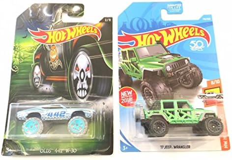 Halloween Hot Wheels 2017 OLDS 442 4X4 SKULL WHEELS &amp; '17 JEEP WRANGLER GREEN