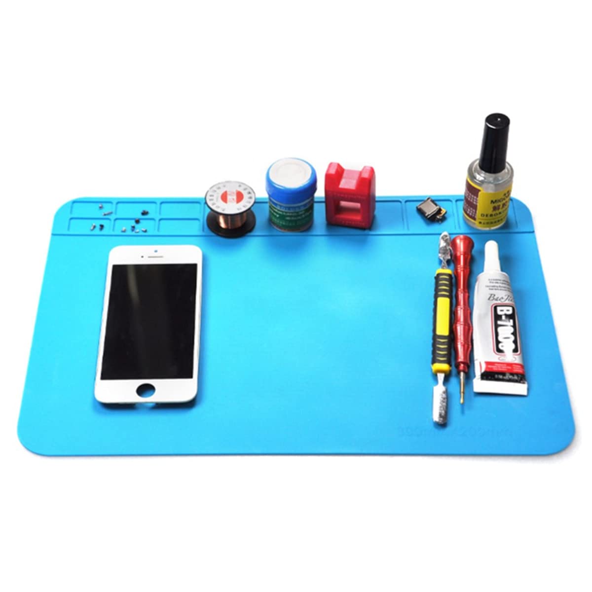 Soldering Mat Insulation Silicone Soldering Mat Heat-Resistant Solder Pad Soldering Station Mat with Grids for Phone Computer Watch Electronic Repairs (TE-509)