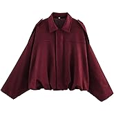 Csvinkiko Women's Faux Suede Bomber Jacket Oversized Pilot Coats Fall Lapel Zip Up Motorcycle Streetwear Outerwear