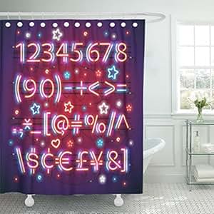 Amazon Com Emvency Shower Curtain Glowing Neon Red Blue Numbers
