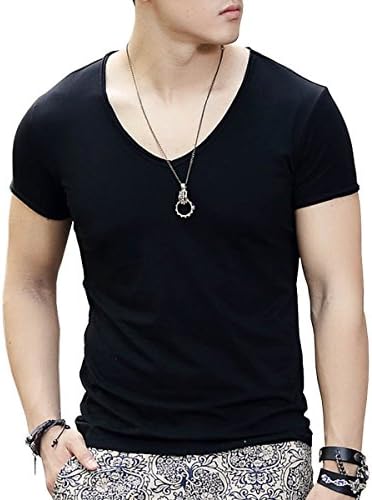 BesWlz Short Sleeve Mens T Shirts Fashion Causal Solid Color V Neck T-Shirts for MenShort Sleeve-blackAsian L=US S