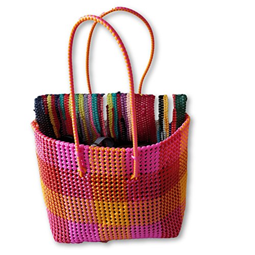 Colourful medium Tote/Basket/Bag/Shoulder bag/handbag weaved by village artisans (Pink, Orange, Red weaving) perfect for Picnics/Party/Beach