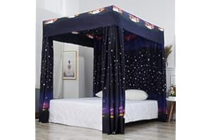 Mengersi Galaxy Star Four Corner Post Bed Curtain Canopy Bedroom Decoration for Girls Adults Windproof Lightproof Bed Canopies Child Gift (Queen,Black)