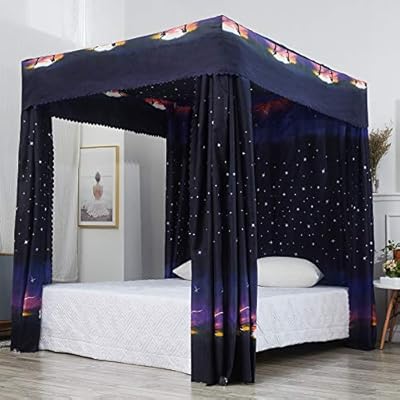 Mengersi Galaxy Star Bed Canopy, Four Corner Post, Black