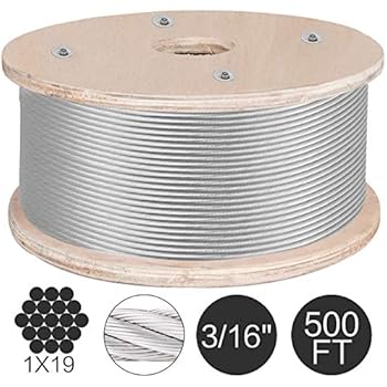 BestEquip 316 Stainless Steel Cable 500FT Stainless Steel Wire Rope 3/16 Inch 1x19 Steel Cable for Railing Decking DIY Balustrade (500FT)