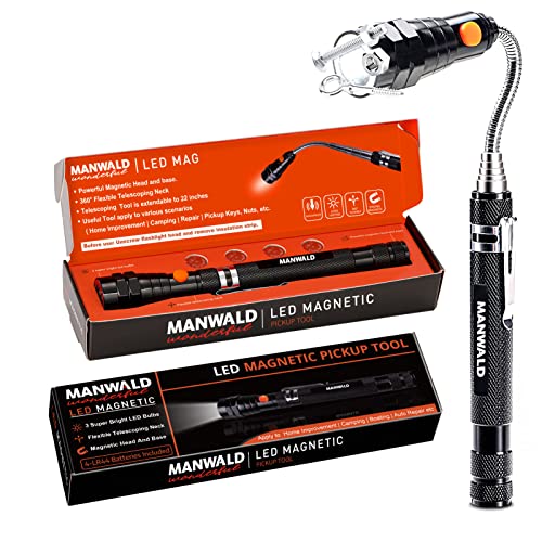 Magnetische LED-Greifwerkzeuge, Weihnachtsgeschenke für Ihn, Männer, Kinder, Teleskop-Magnet-Taschenlampen mit ausziehbarem Magnetstab, Geburtstagsges