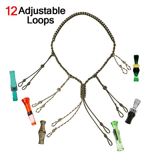 PSKOOK Duck Call Lanyard Paracord Hunting Goose Calls 12 Adjustable Loops Outdoor Predator Gear for Pheasant Waterfowl Hand Braided Necklace (Army Green) - Thumbnail 3