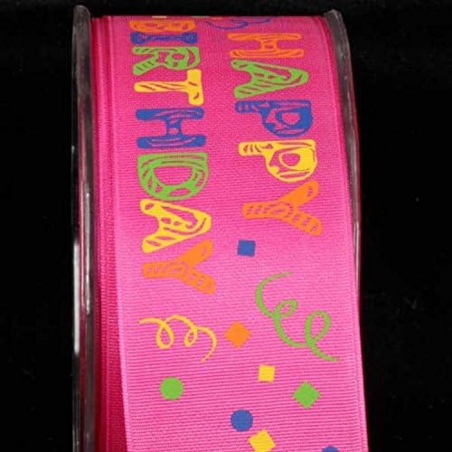Pink "Happy Birthday" Wired Craft Ribbon 1.5" x 27 Yards