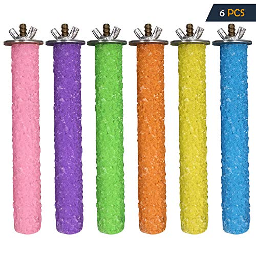 LiMio Bird Perch Parakeet Toys Conures Stand 6 PCS Rough Sand Wood Perch Parrot Cage Accessories