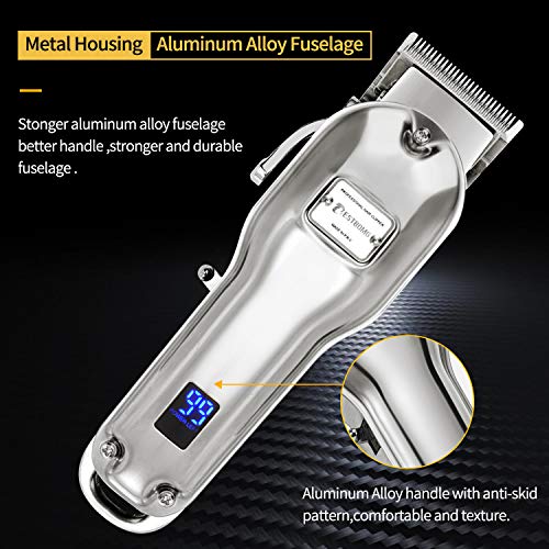 BESTBOMG Professional Cordless Haircut Kit Clippers for Men Rechargeable Beard/Hair Trimmer Set LED Display Stainless Steel Metal Housing Heavy-Duty Motor for Women/Kids/Men with Guide Combs Brush
