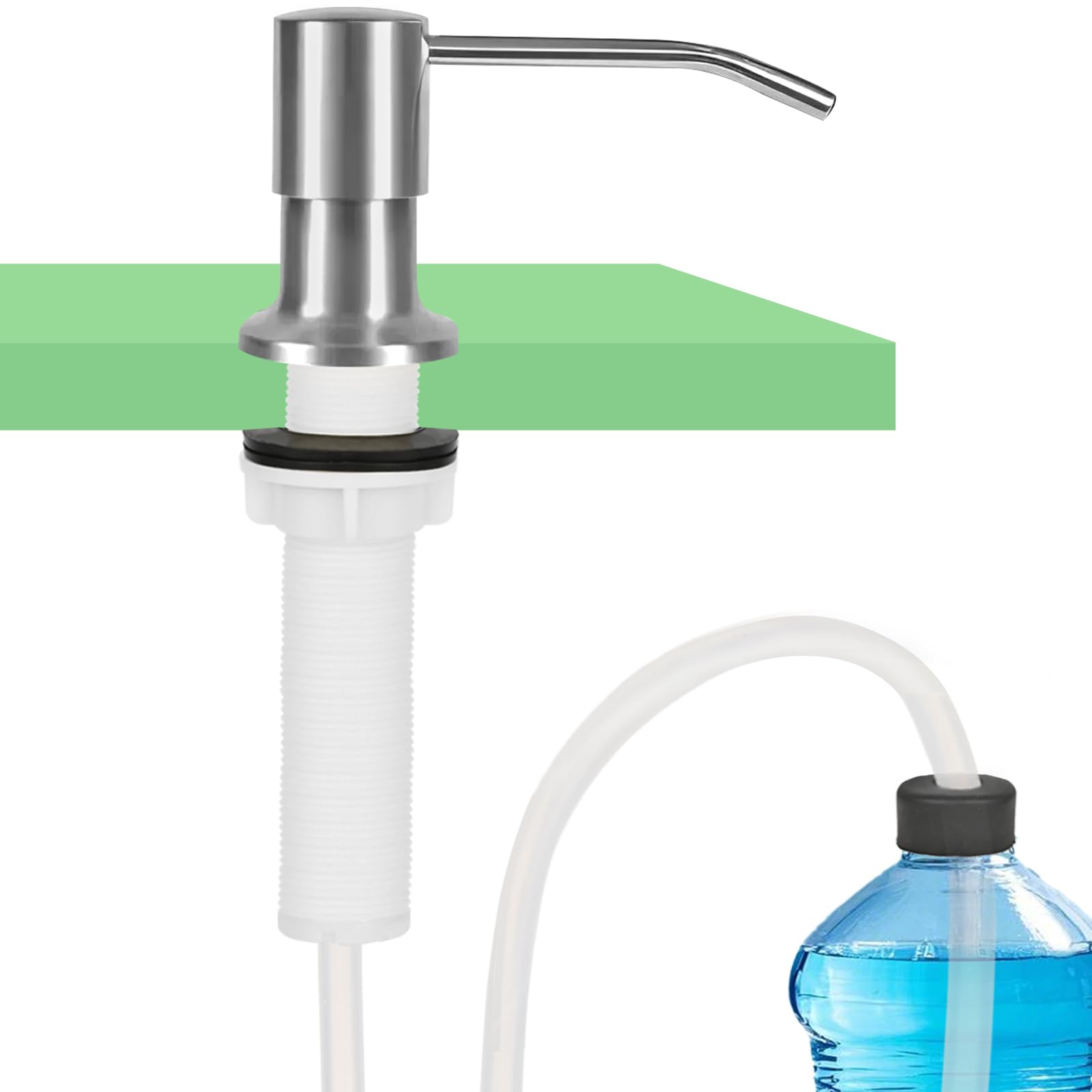 Photo 1 of Xlajiao Soap Dispenser for Kitchen Sink, Premium Built in Sink Soap Dispenser Brushed Nickel, Under Sink Soap Dispenser Pump with 47" Extension Tube kit, No More Refills (Longer Threaded Shaft)