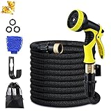 Pmty Expandable Garden Hose, 50FT Flexible Strongest Hose with Double Latex Core 3/4 Solid Brass Fittings Extra Strength Fabric-9 Functions Spray Nozzle for Home & Garden Washing Water Hose