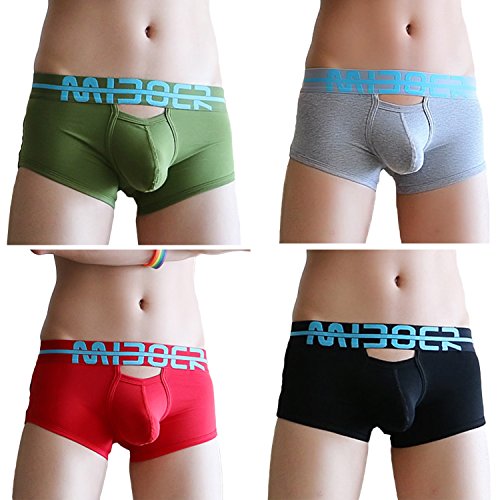 Sandbank Men s Sexy Lingerie Bulge Pouch Open Crotchless Boxer Briefs Underwear (US M, 4 Pack-Mix color#1)