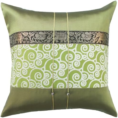 Lif 16 X 16 Inches Two Tone of Olive Elephant Throw Decorative Silk Accent Pillow Cover Toss Pillowcase, Embroidery Pattern