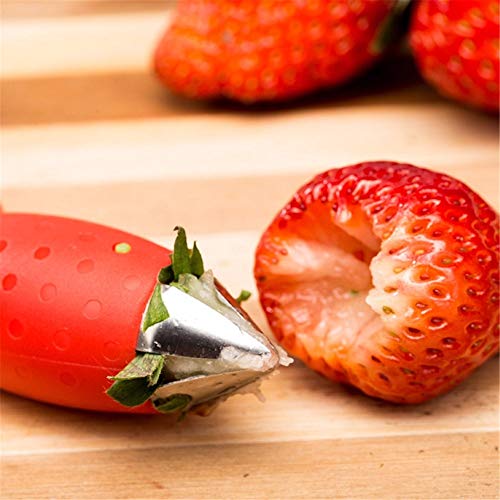 Cutter Fruit - Red With Green Coring Vegetable Fruit Stem Gem Strawberry Corer Remover And Tomato Huller - Stem Blender Shape Corer Knife Tools Food Peeler Pineapple Avocado Watermelon Garlic - Thumbnail 3