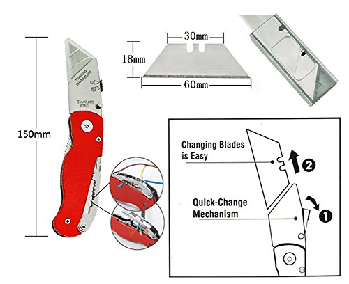 Meccion Folding Pocket Utility Knife With Wire Stripping Design - Heavy Duty Box, Wallpaper, Carpet Cutter, Manual Cutting Knife Tools With 10pcs Double-sided Replace Blades - Thumbnail 4
