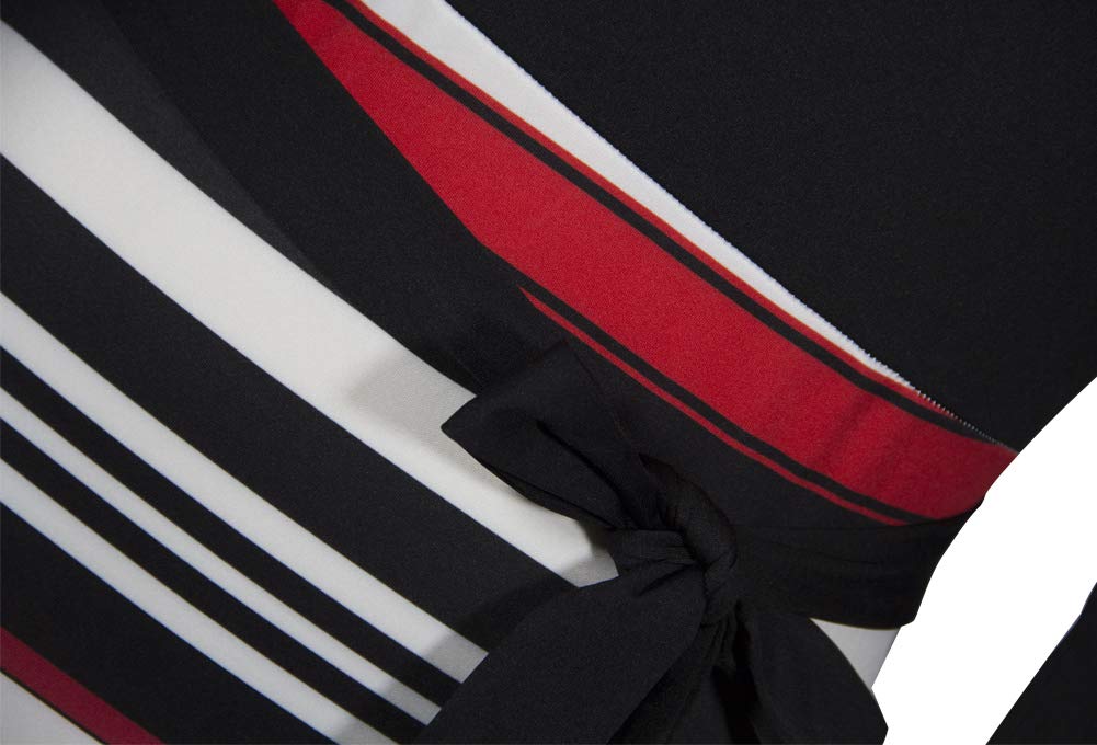 Pencil Dresses for Women - Cute Bowknot 3/4 Sleeve Floral Bodycon Dress Black Stripes Large