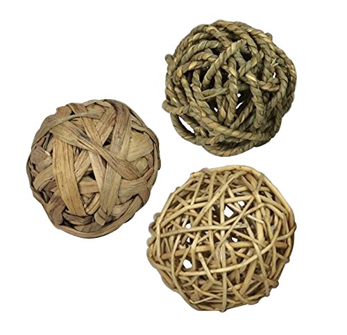 Pet Handmade Woven Grass Balls, Safe & Edible Chew Toy(3 Pack)-Brand BOBO