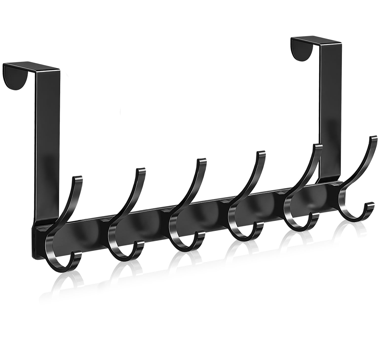MIVITOOM Over Door Hanger with 6 Hooks, 39 cm (15.6") L and 11 cm (4.3") W Door Hanger Storage for Coats, Hats, Bags, Clothes, Towels, No Drilling (Black)