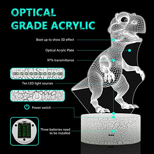 image for MaiKeEr 3D Night Light Dinosaur for Kids, 3D Illusion Lamp with Remote