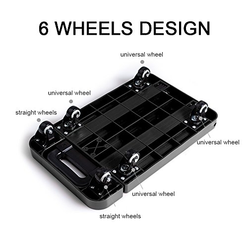 LUCKSTAR 440lb Folding Hand Truck - 6 Wheels Foldable Luggage Cart Hand Collapsible Truck with Free Rope (Black)