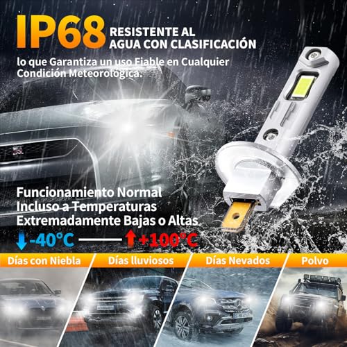Onraying H1 LED, 6500K Car H1 LED Bulb, 45000LM Ultra Powerful H1 LED Bulb, 900% Brightness, 1:1 Halogen Size, IP68, 90000+ Hour of See, Plug N-Play, Non-Polarity, 2 Pieces