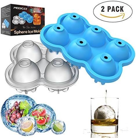 Sphere Ice Ball Maker Mold with Funnels - Set of 2 Food Grade Silicone Round Ice Cubes Molds Trays, BPA Free, Perfect for Whiskey Cocktail by MOOKZZ