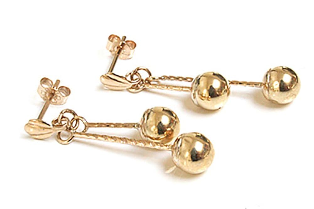 9ct Gold Long Dangling double ball earrings Amazon.co.uk Jewellery