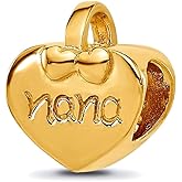 JewelryWeb 9.09mm 925 Sterling Silver Reflections Gold Plated Love Heart Nana Bead Charm Pendant Necklace for Women