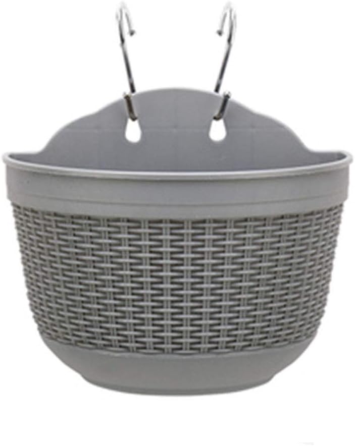 Wall-mounted Flower Pot, Plastic, Resin, Semi-circular Wall, Lazy Flower Pot, Punch-free, Imitation Rattan Weaving, Balcony Indoor Flower Pot Rack gray large