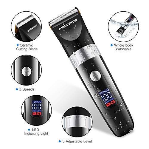 Hair Clippers for men, MIGICSHOW Cordless Hair Trimmer Beard Trimmer professional Hair Cutting Kit Detail Men's Hair Grooming Kit Waterproof LED Display Application of 100-240V