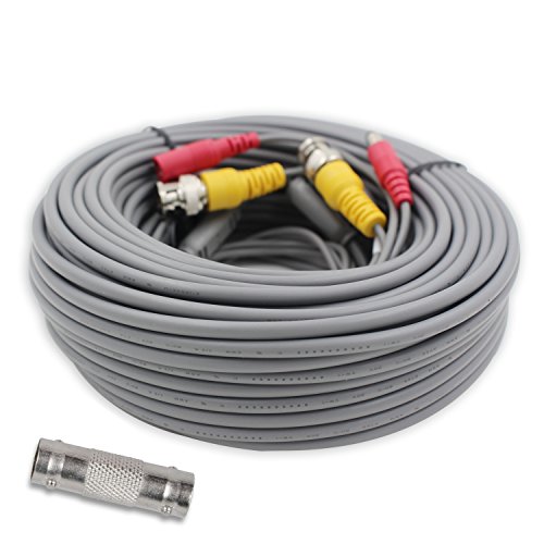 FOCUSHD 100Feet Video Power BNC Cable In-wall Fire-rated CCTV Siamese Copper Cord Premade BNC DC Connectors For 720P 1080P Home Security Surveillance Camera DVR System-Dark Grey