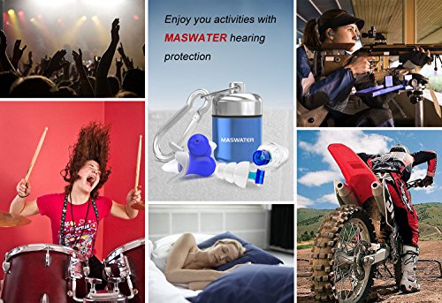 'MASWATER Ear Plugs Noise Reduction - 3 in 1 High Fidelity Earplugs for Sleeping,by Plane, Swimming, Concert Silicone Material (3 in 1)