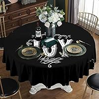 KFUTMD Outdoors Round Tablecloth Christmas Joy Retro Style Phrase Joy Themed Floral Arrangement Calligraphy Ornate Design Black White Outside Table Cloth Diameter 60"