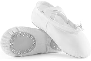 TIEJIAN Canvas Ballet Shoes for Girls, Dance Practice Slippers Split Soft Leather Flat Shoes(Toddler/Little Kid/Big Kid)