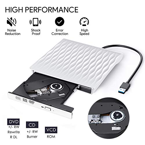 External CD DVD Drive,AUCEE USB 3.0 Type C Dual Port Slim Portable External CD DVD Rewriter Burner Writer, High Speed Data Transfer External USB Optical Drives for Laptop/MacBook/Desktop (White) - Thumbnail 2