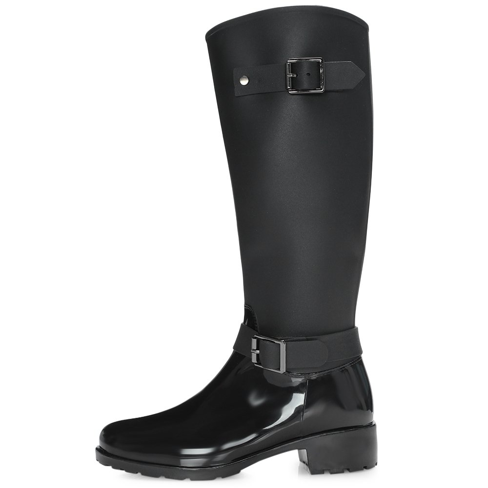 hannea round toe chunky heel zipper waterproof women rain boots
