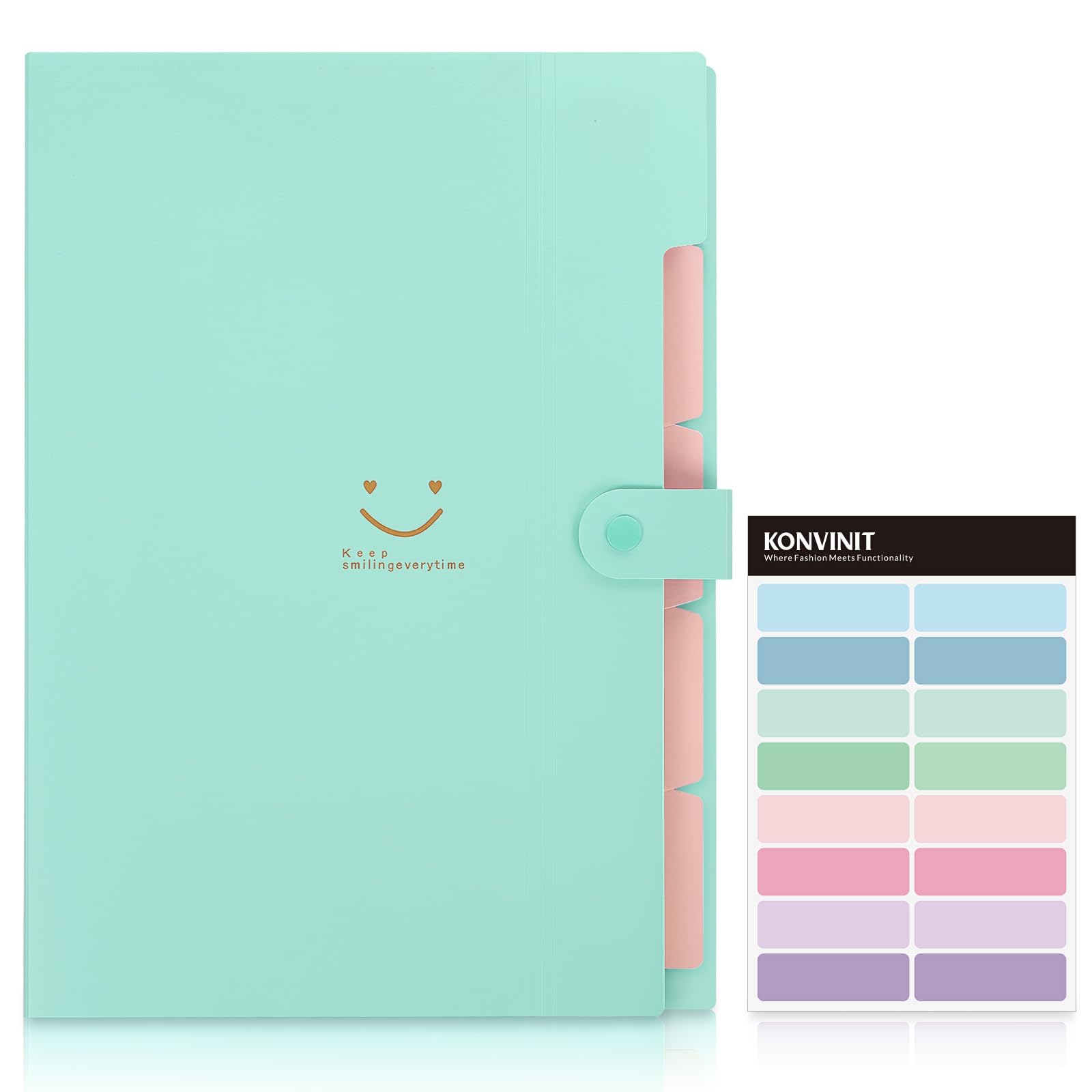 KONVINIT Expanding File Folder A4 File Folder 5 Pockets File Organiser High Capacity with Buckle Closure for Office School Home,Green Cover