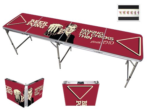 Red Cup Pong Trademark Innovations 8' Folding Beer Pong Table with Bottle Opener, Ball Rack and 6 Pong Balls - Comedic Design