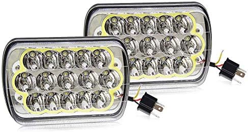 2Pcs 5x7 7x6 Led Headlights White Angel Eyes Hi/Lo Beam Rectangle Headlamp Replacement J-eep Wrangler YJ Cherokee XJ Trucks 4x4 Offroad H6054 H5054 H6054LL 69822 6052 6053