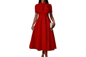 Memoriesea Women's Elegant Casual Short Sleeve Work Party A-Line Dress with Pockets